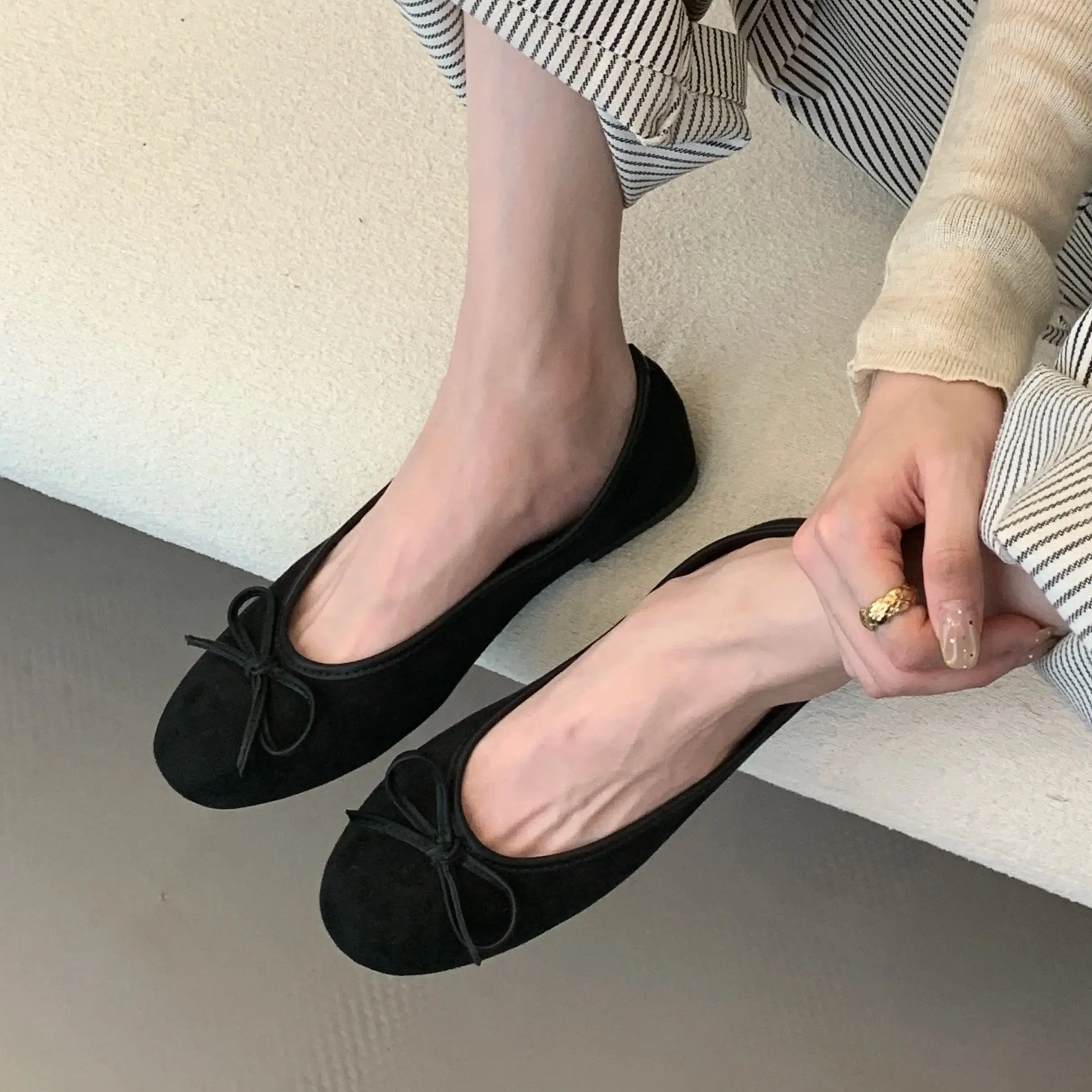 LBSFY -Women Ballet Flats Mixed Color Round Toe Ladies Slip-On Shoes Elegant Flat Heels Butterfly Knot Shallow Flats Female Sh