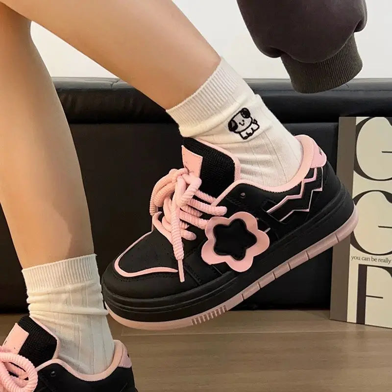 LBSFY  -  Black Shoes for Women Kawaii Splice Korean Style Women Sport Sneaker Niche Low-top Fashion Casual Versatile Ladies Shoes