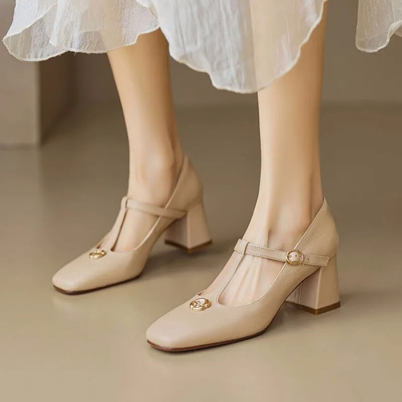 LBSFY -Plus Size 35-42 New Female Mary Janes Pumps Fashion Bowknot Thick High Heels Pumps Women Party Office Shoes Woman