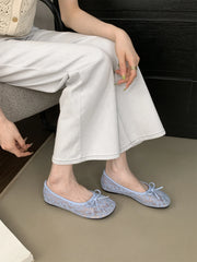LBSFY -Summer Fashion Concise Round Head  Women Ballet Flats Low Heels Bow Mesh Party Slide Mules Casual Shoes Zapatos De Mujer