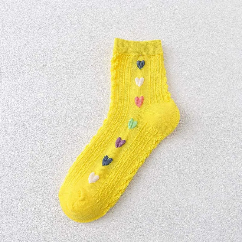 Lbsfy Women's Socks Spring Summer Love Print Mid-tube Korean Sweet Style Kawaii Cute Harajuku Solid Color Long Socks For Girls Gift