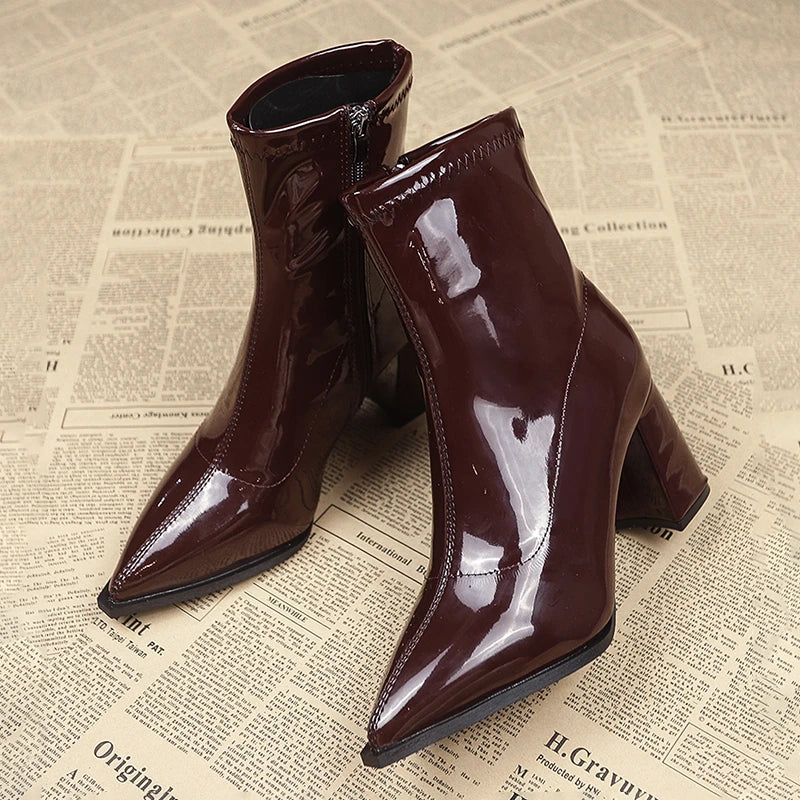 LBSFY -Women Ankle High Heels Chelsea Boots Pointed Toe Shoes Goth Designer Pumps Winter 2025 New Brand Shoes Women Motorcycle Boots