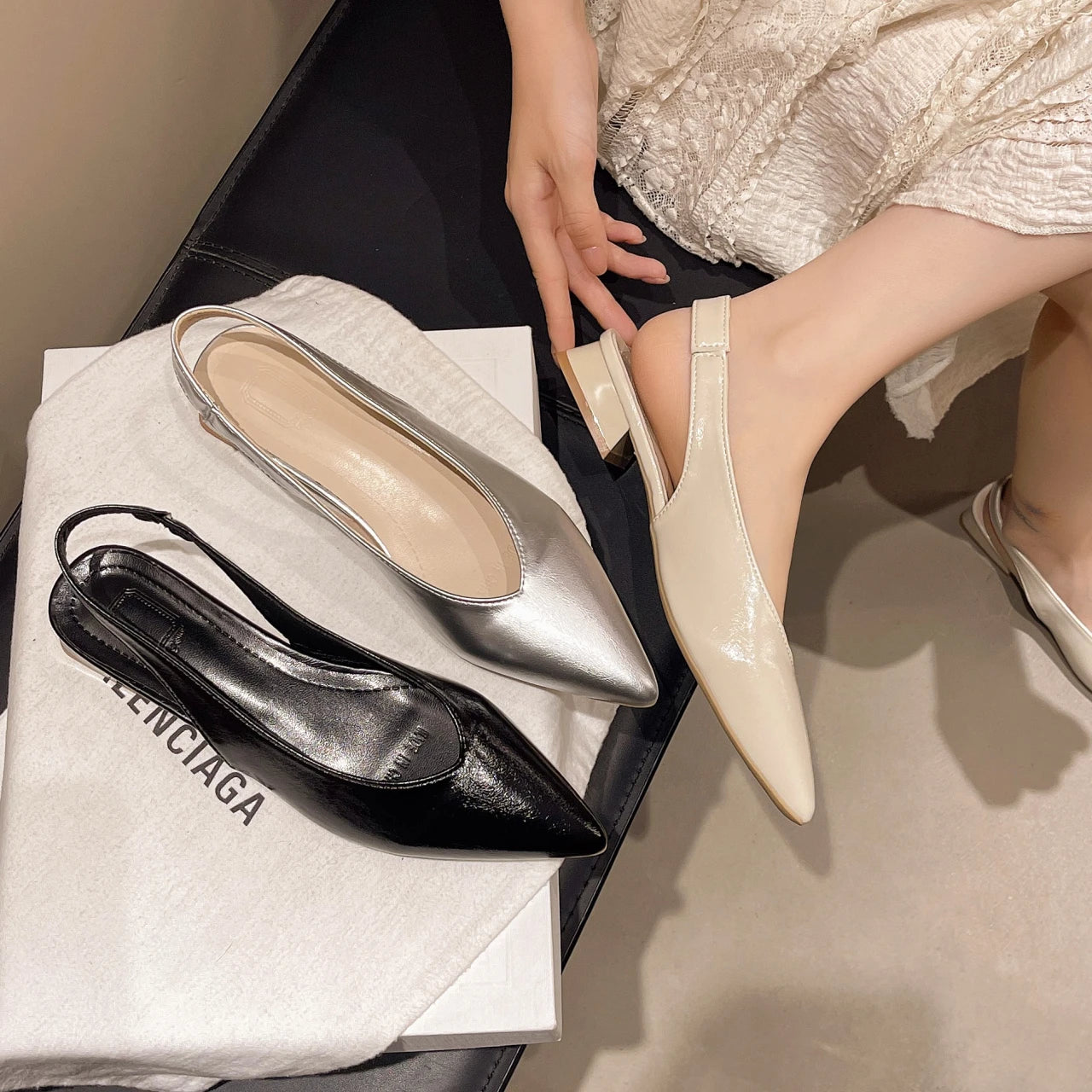 LBSFY -Summer New Women High Heel Sandals Fashion Pointed Toe Shallow Slip on Ladies Elegant Slingback Shoes Thin Med Heel Dress Mules