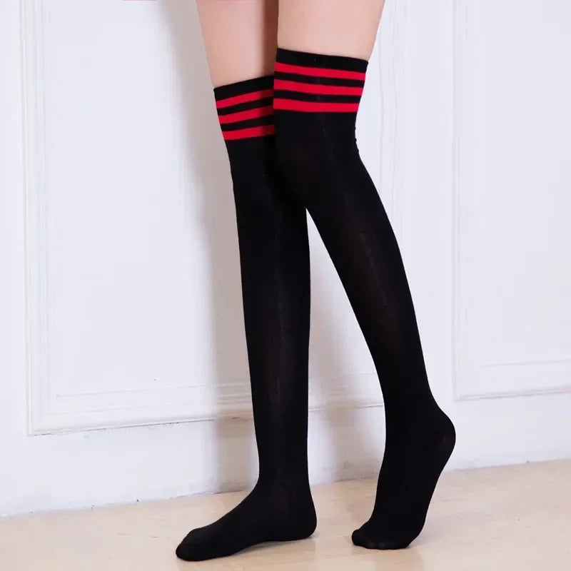 Lbsfy Black White Striped Long Socks Women Thigh High Socks Over The Knee Stockings Japanese Lolita Ladies Girls Knee High Socks