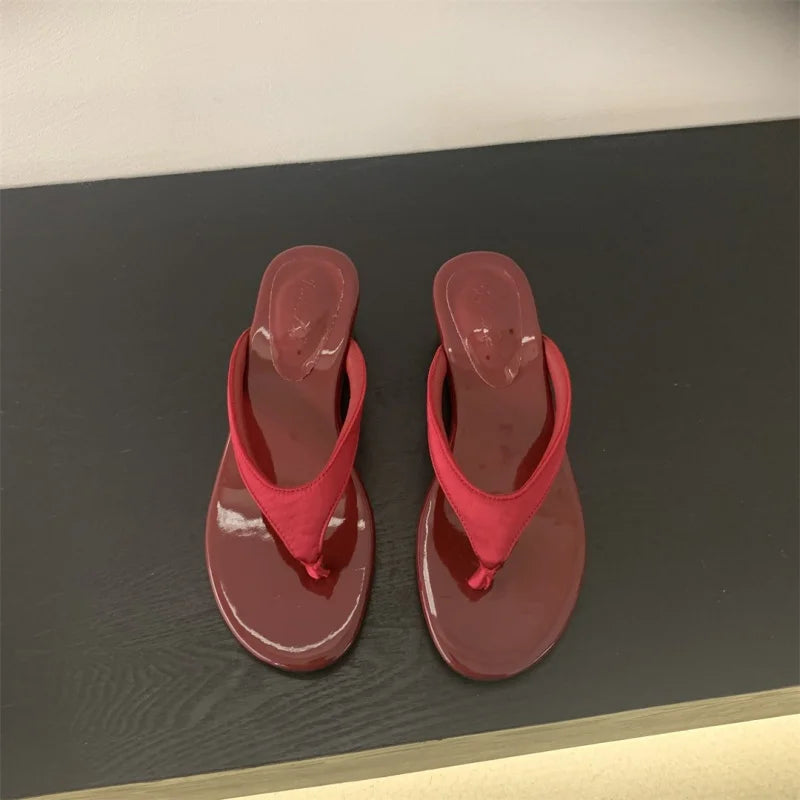 LBSFY  -Summer New Brand Women Slipper Fashion Low Weadge Heel Sandal Narrow Band Outdoor Vaction Beach Slides Shoes