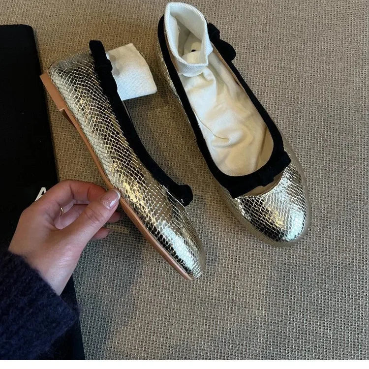 LBSFY -Women's Slip-On Ballet Flat Shoes Summer New Style Retro Fairy Evening Commute Low Heel round Toe Soft Leather Shoes
