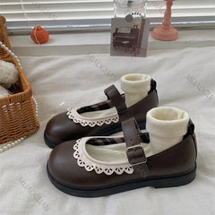 LBSFY -Lace Princess Kawaii Cute Lolita Shoes Student Jk Uniform Shoe Retro Sweet Girls Vintage Black Brown Gothic Round Toe Loafers