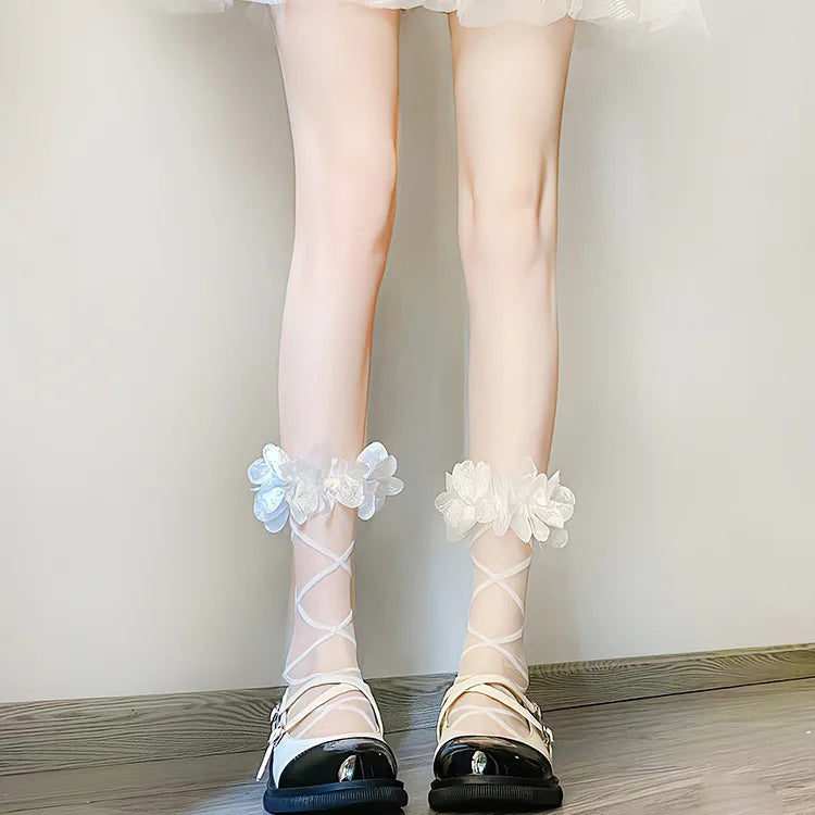 Lbsfy Women's Socks Spring Summer Mid-tube Thin Japanese Lolita Lace Stockings Sweet Cute Breathable Jk Kawaii Comfortable Socks