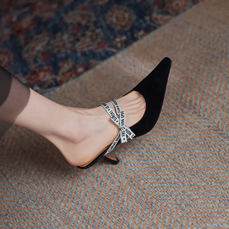 LBSFY  -  2024 New Suede Leather Women Slippers Pointed Toe Stiletto High Heels Summer Party Wedding Shoes Fashion Footwear Mules