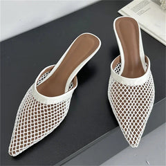 LBSFY -Summer Fashion Hollow Out Mesh Women Slippers Sandals Pointed Toe Thin Low Heels Slingback Mules Shoes Zapatos De Mujer