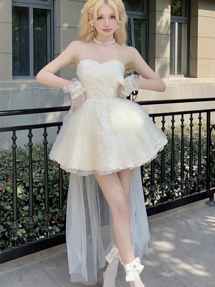 LBSFY -Mesh Patchwork Vintage Elegant Solid Chic Mini Dress Women Fashion Party Birthday Princess Dresses Female Clothes Spring Summer