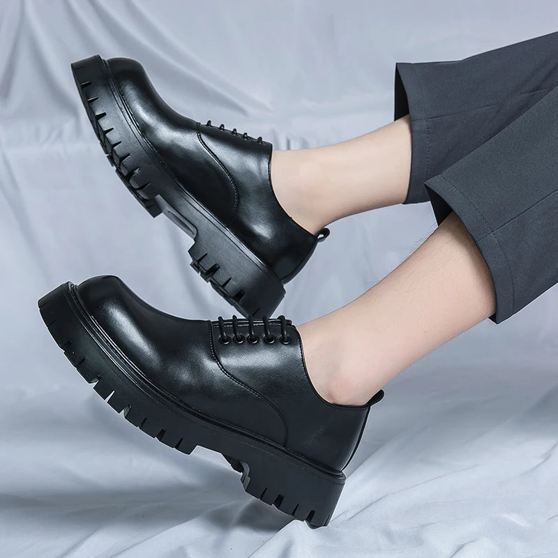 LBSFY  -  Glossy Patent Leather Retro Round-toe Dress Shoes Korea Style Thick Bottom Shoes Classic Formal Black Dress Oxford Office Manage