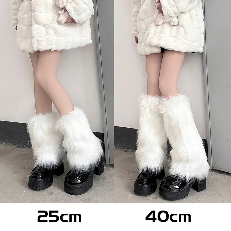 Lbsfy 1/2pairs Y2K Spicy Girls Imitation Rabbit Fur Grass Leg Covers Plush Thickened Velvet Subcultural Tubing Stacked Furry Leg