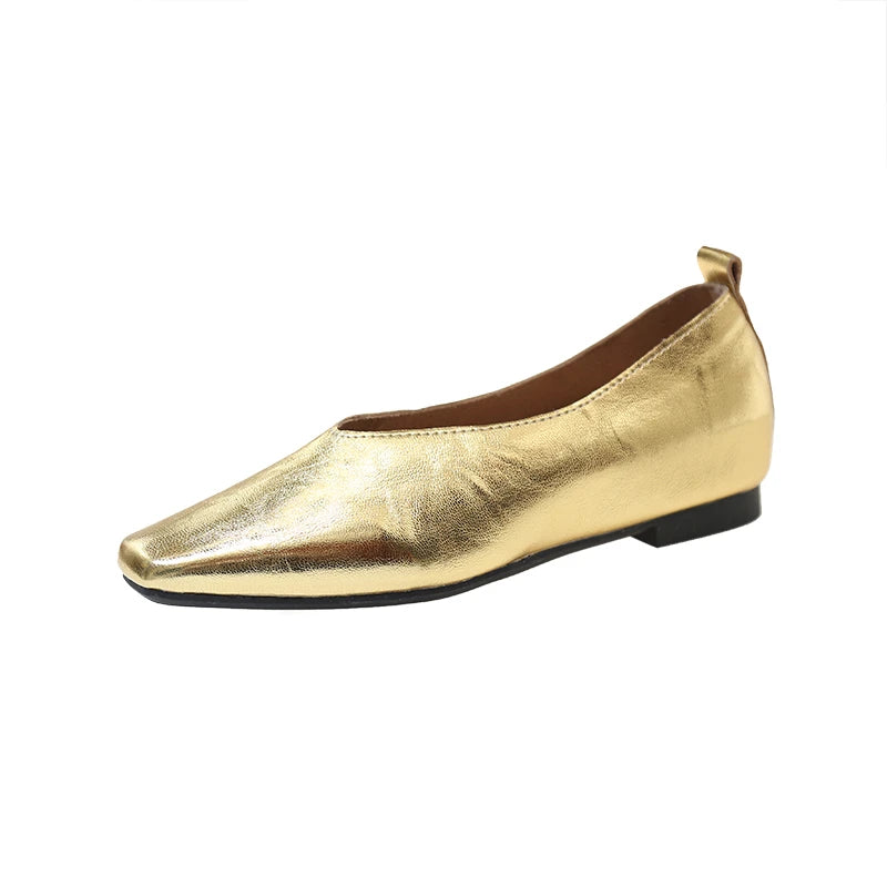 LBSFY -Fashion Women's Loafers Leather Luxury Shoes Grade Silver Heels Gold Pumps Square Toe Elegant Mary Janes Shoes Women Single Shoe