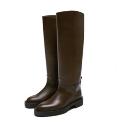 LBSFY  -  2024 Ins Genuine Leather Knee High Boots For Women Thick Heeled Autumn Winter Warm Shoes Woman High Motorcycle Boots