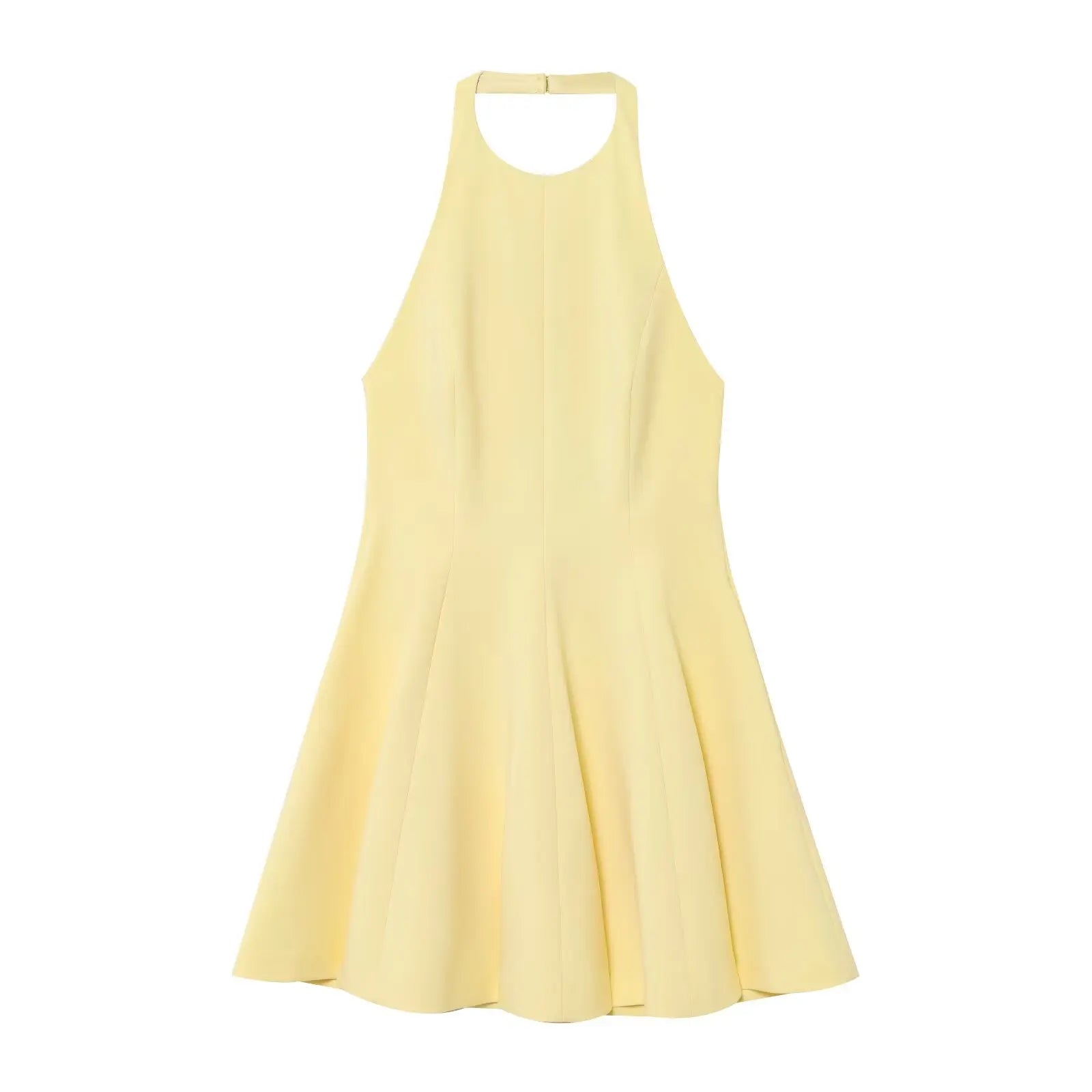 LBSFY -Versatile Halter Neck Backless Short Dress New A-line Zipper Solid Color Yellow Party Dress Fashion Vestidos Woman Clothing