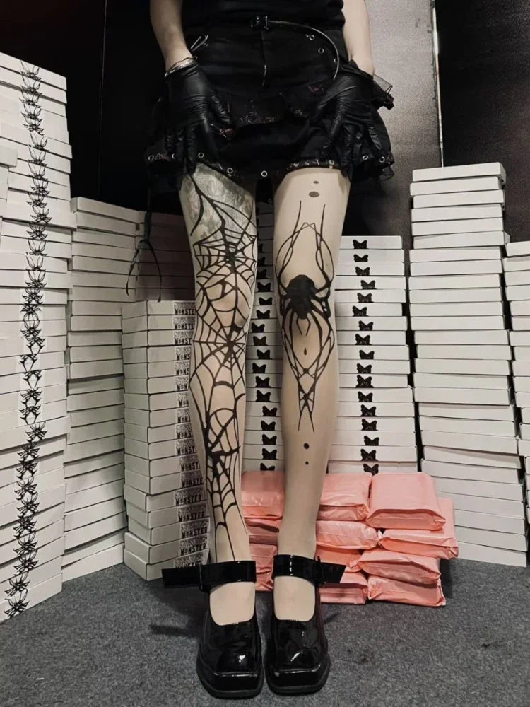 Lbsfy New Vintage Dark Gothic Sexy  Fishnet Tights Women Emo Alternative Spider Web Witch Pantyhose Y2k E-girl Cyber Punk Socks