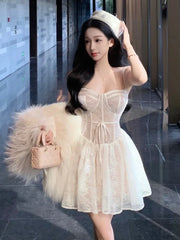 LBSFY -Y2K Sweet Lace Mini Dress Sexy Spaghetti Straps Lace-up A-Line Princess Birthday Party Dresses Female Prom Short Vestidos Mujer