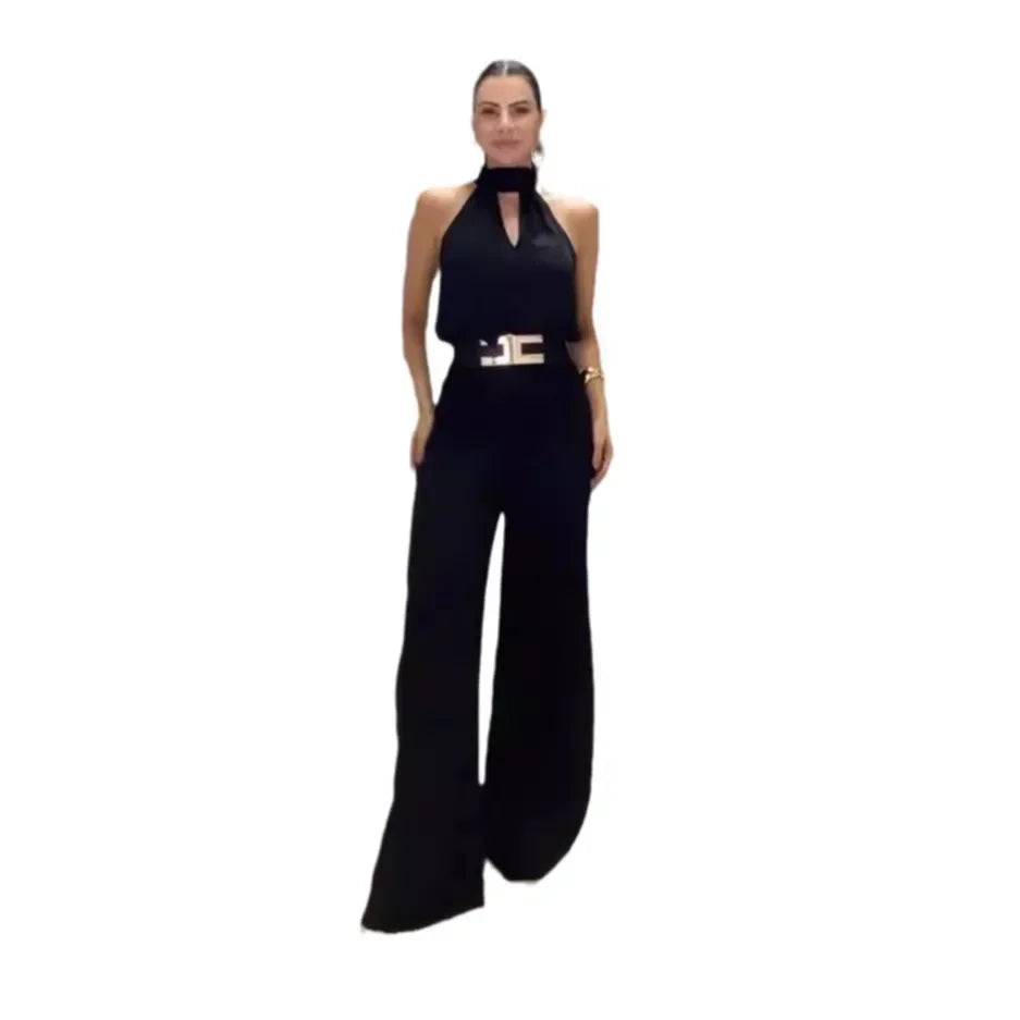 LBSFY  -  Summer New Fashion Round Neck High Waist Solid Color Wide Leg Loose Trousers Playsuit Jumpsuits Women