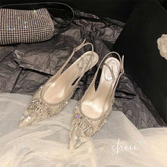 LBSFY  -  Star style Crystal Mesh Women pumps Sexy Ankle strap Square toe High heels Female Sandals Spring Summer Hollow Party Dress Shoes