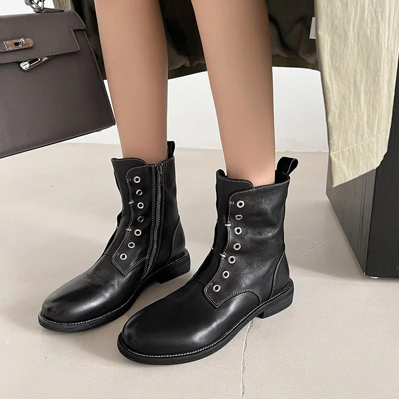 LBSFY  -  Fashion Short Boots Women's New High Quality Genuine Leather Boots Round Head Low Heel Leg Boots Women's Shoes