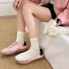 Lbsfy Women Socks Cotton Spring Autumn Winter Streetwear Harajuku Sock Girls Gift White Striped Polka Dots Socks Calcetines Kawai Soks