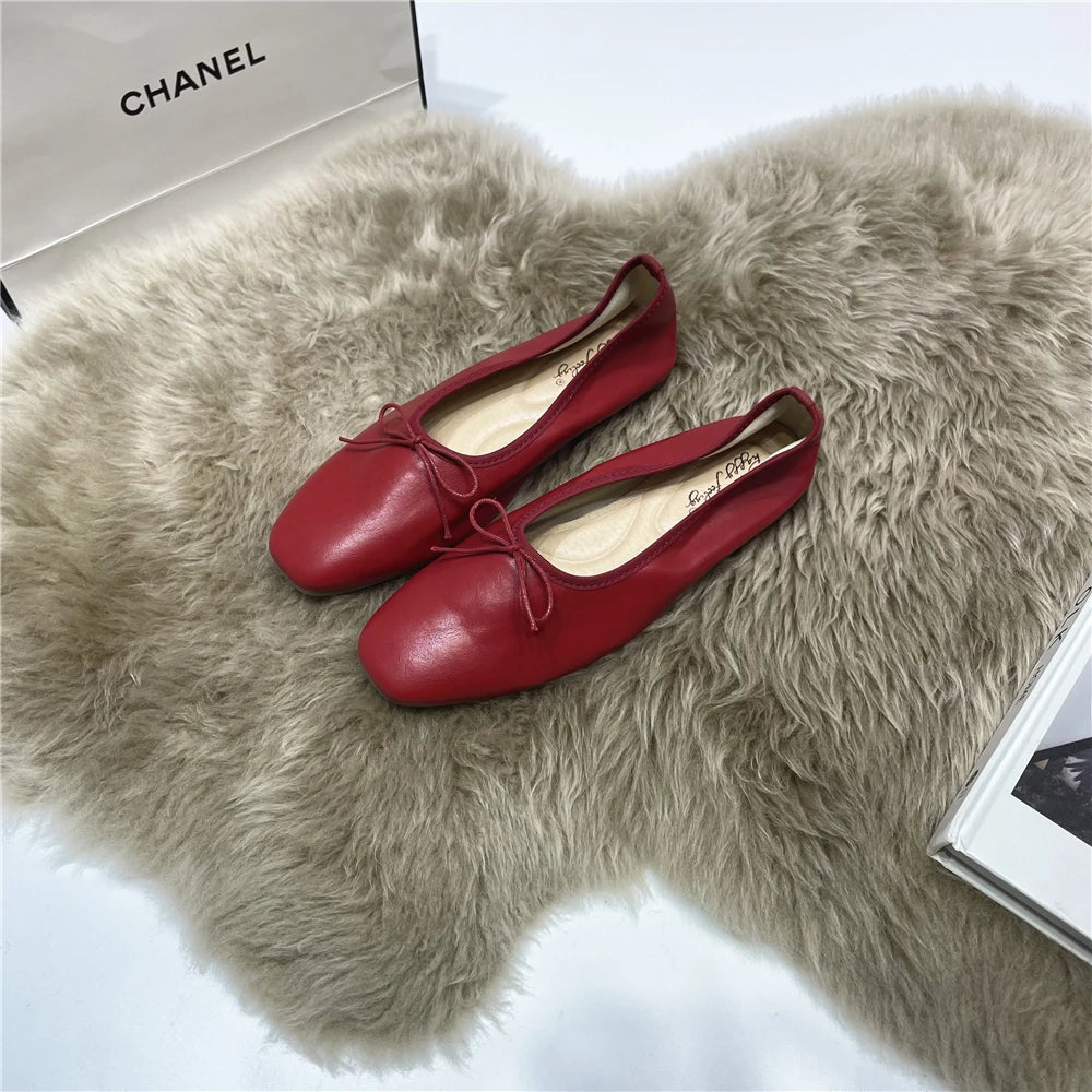 LBSFY -Women Flats New Slip On Flat Loafers Patchwork Square Toe Shallow Ballet Shoes knitting Casual Flat Shoes Ballerina