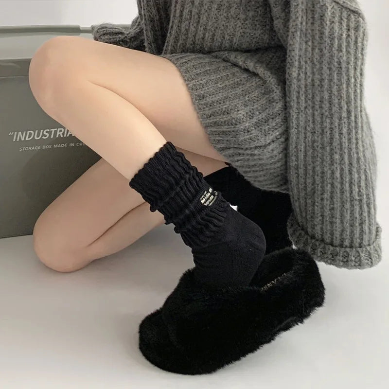 Lbsfy Unisex Socks Knit Solid Color Thick Line Sports Socks Middle Tube Folds Autumn/Winter Print Letter Socks