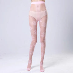 Lbsfy Feminine Mesh Jacquard Tights Summer Spring Rose Flowers JK Fishnet Pantyhose 7 Colors Woman Thin Long Black Stockings