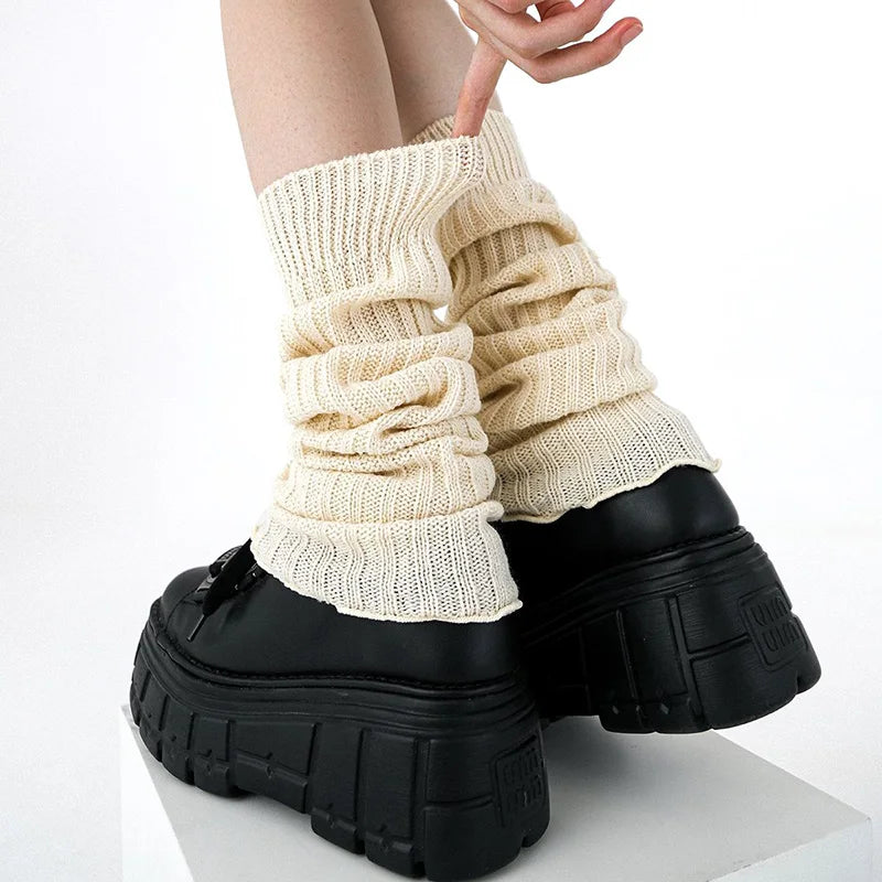 Lbsfy 1Pair JK Lolita Leg Warmer Women's Autumn Winter Knitted Foot Cover Long Socks White Y2K Punk Gothic Crochet Socks Boot Cuffs