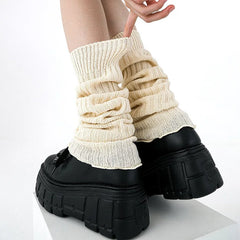 Lbsfy 1Pair JK Lolita Leg Warmer Women's Autumn Winter Knitted Foot Cover Long Socks White Y2K Punk Gothic Crochet Socks Boot Cuffs