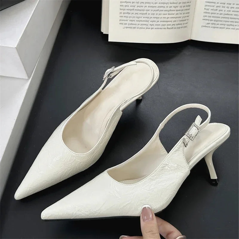 LBSFY -Spring Sexy Pointed Toe Buckle Strap Slingbacks Women Pumps Shoes Thin Heels Stripper Party Zapatos De Mujer