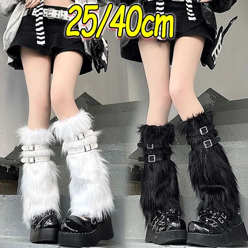 Lbsfy 1/2pairs Y2K Spicy Girls Imitation Rabbit Fur Grass Leg Covers Plush Thickened Velvet Subcultural Tubing Stacked Furry Leg