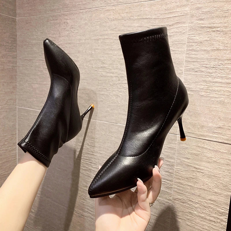 LBSFY -New Style Luxury Women's Fashion Ankle Boots Pointed Toe Stretch Boots Autumn Stiletto Socks Boots High Heels Ladies Shoes