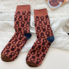 Lbsfy Autumn and Winter Women Socks Korean Style Dot Retro Tide Middle-tube Sock Cotton Knitted Socks Keep Warm Female Cozy Soft Sock