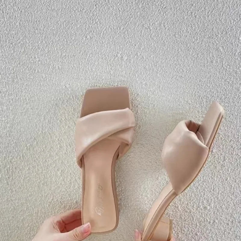 LBSFY -Women New Luxury Sandals Shoes Summer Mid Heels Chunky Casual Designer Dress Pumps Slingback Mules Shoes Zapatos Ladies