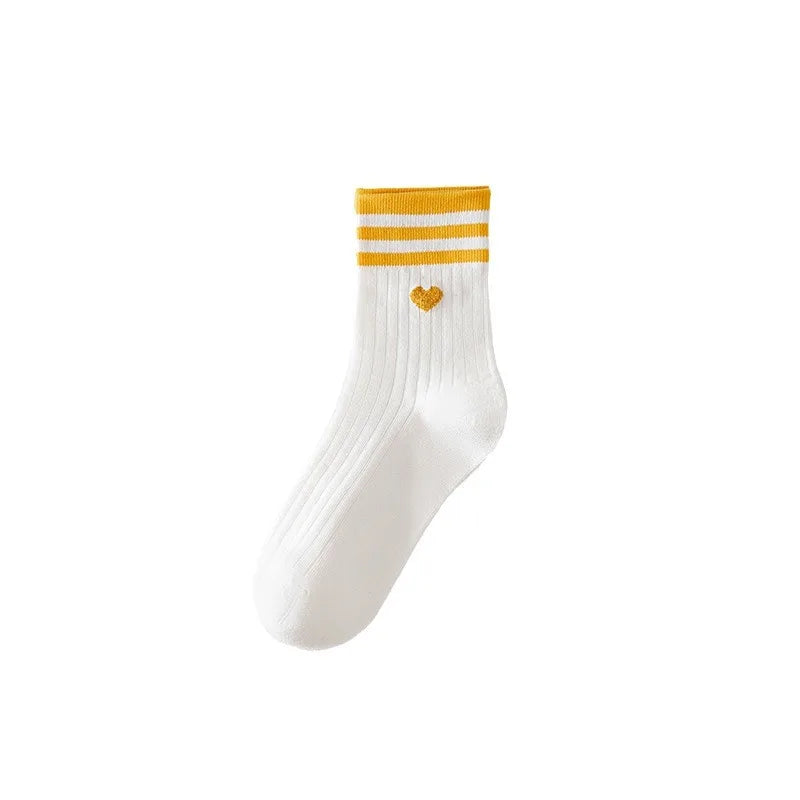 Lbsfy Women Socks Cotton Spring Winter Love Print Mid-tube Socks Harajuku Streetwear Harajuku Cute Korean Short Striped Sock Girl Gift