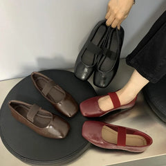 LBSFY -Square Toe Women Flats Shoes Mary Jane Shoes Fashion Shallow Elastic Band Spring Autumn Ladies Comfort Soft Sole Shoes