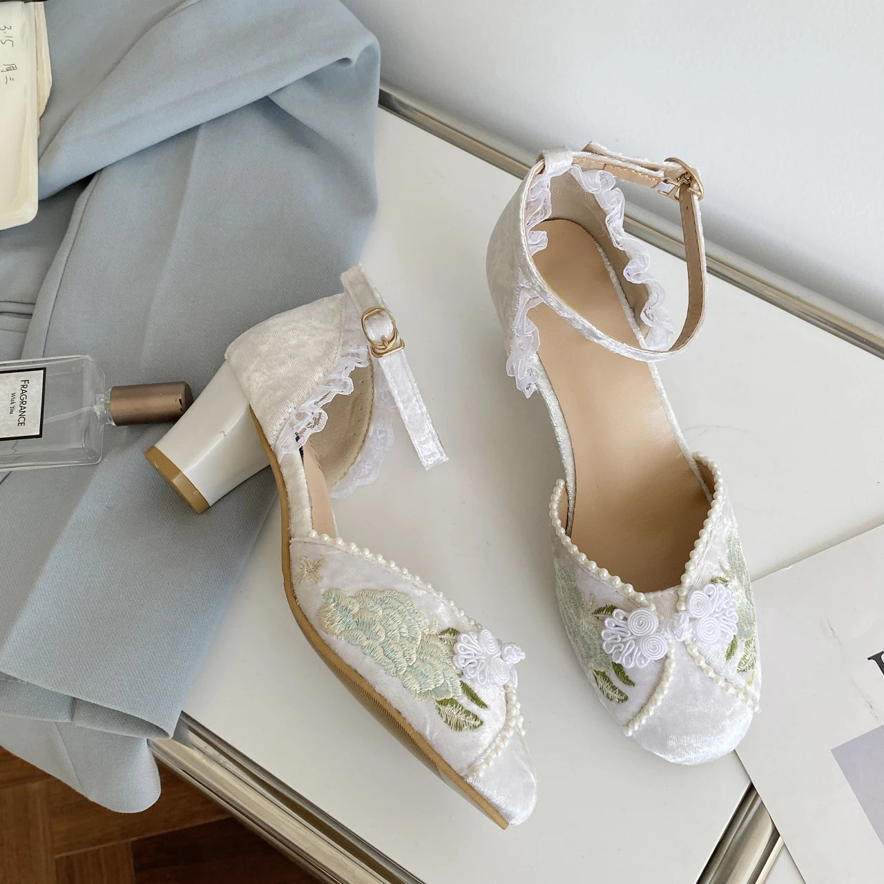 LBSFY -New Women Dress Shoes High Heels Mary Janes Shoes Denim Pumps Ankle Strap Ladies Shoe Office Zapatos Mujer