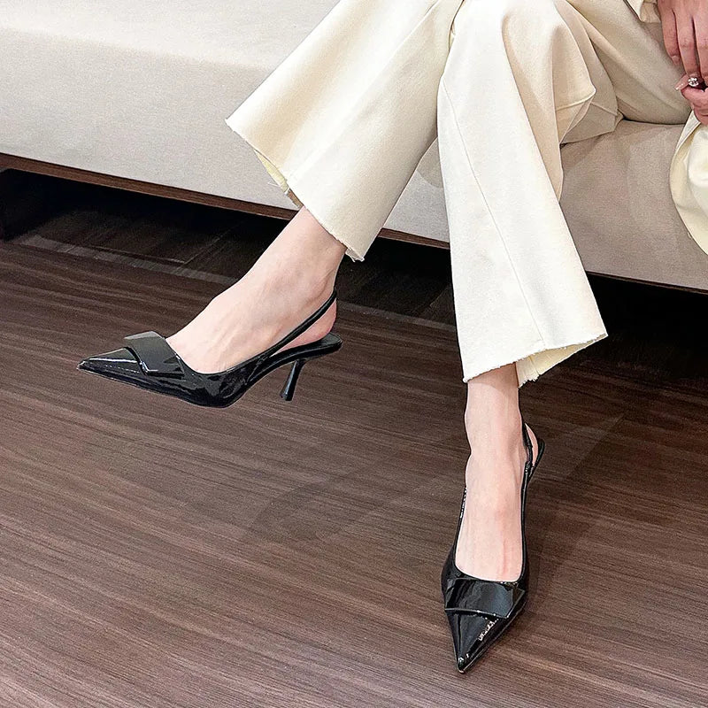 LBSFY  -  2024 Spring New Brown Brand Women Sandal Fashion Buckle Ladies Elegant Dress Slingback Shoes Thin High Heel Pointed Toe Pump