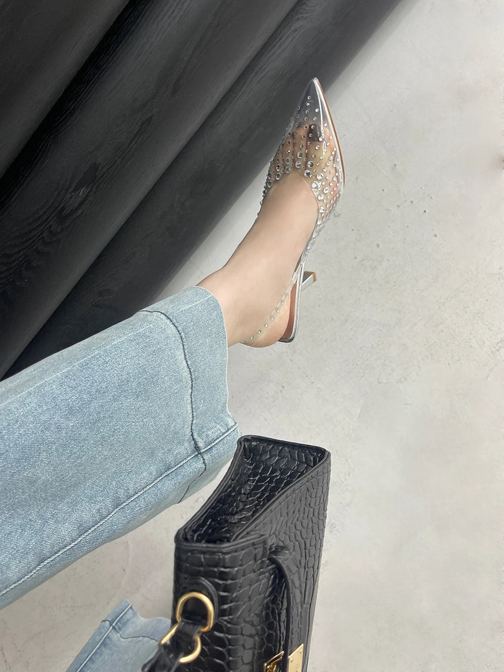 LBSFY  -  Pointed Toe Women Sandals Transparent Silver Rhinestone Crystal Dress Shoes Thin High Heels 2024 New Arrivals Pumps Sexy 35-41