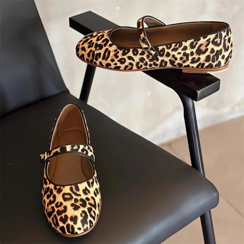 LBSFY -New Fashion Leopard Print Women Flats Mary Janes Shoes Designer Shallow Footwear Female Belt Buckle Casual Ladies Shoes