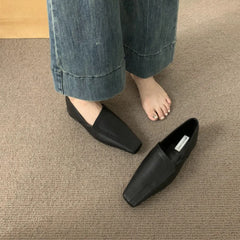 LBSFY -Flats Women Loafers Shoes Elegant Leather Square Toe Soft Shoes 2026 Trend New Brand Winter Walking Comfort Chaussures Femme
