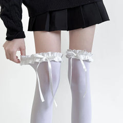 Lbsfy Sexy Sweet Soft Thigh High Stockings JK Lolita Style for Girl Long Socks Stockings Japanese Style Lace Bowknot Knee High Socks
