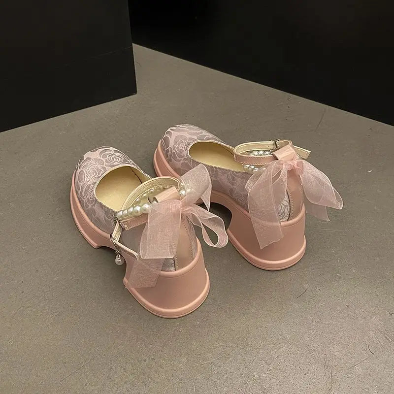 LBSFY -Woman Pumps Gothic Pink Kawaii Cute Japanese Style Lolita High Heels on Heeled Round Toe Mary Jane Shoes for Women Evening Offer