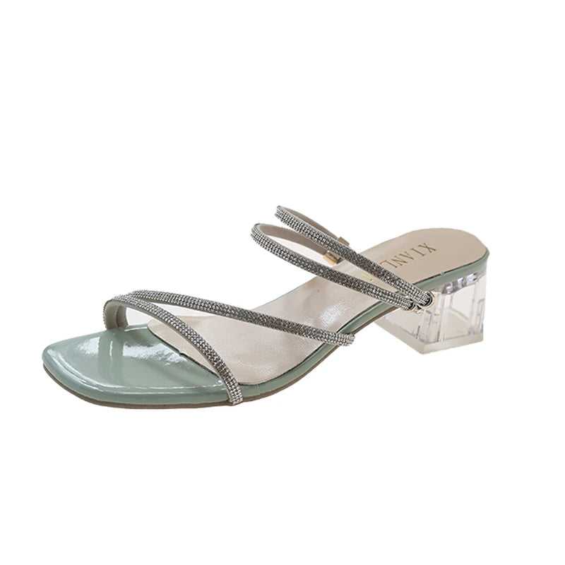 LBSFY -Two-wear 2025 New Style Women's Sandals Rhinestone Embellished Fashion Outerwear High Heel Net Weight Casual Shoes