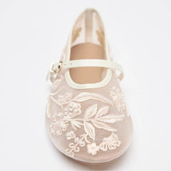 LBSFY -Spring Design Embroidery Flowers Pearl Mesh Round Tor Ballet Flats Woman Loafers Buckle Strap Ladies Mary Jane Shoe Mules Sandal