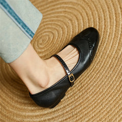 LBSFY  -   Women Mary Jane Ballet Shoes Genuine Leather Flats Woman Classic Round Toe Fashion Street Flats Ladies Soft Loafers