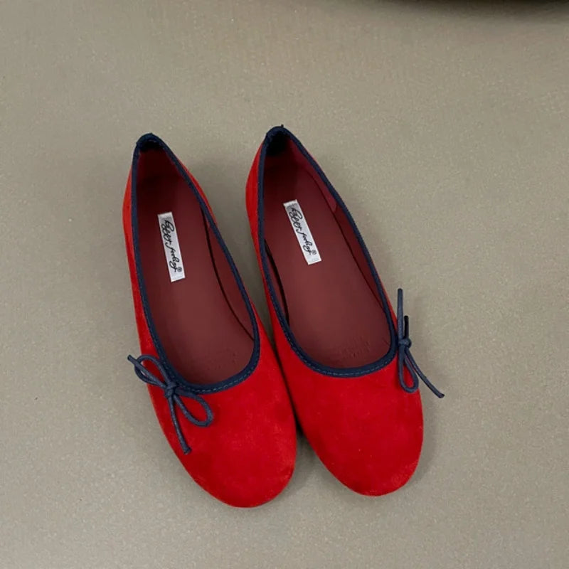 LBSFY  -Brand Women Flats Fashion Bow-knot Round Toe Shallow Slip On Ladies Boat Shoes Soft Flat Heel Dress Ballerinas Shoes Mu