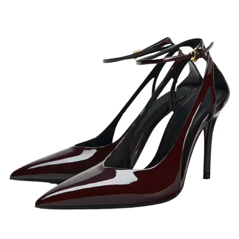 Lbsfy Thin High Heels Women Ankle Strap Patent Leather Red Dress Shoes Elegant Brand Mules Pumps Sandals Female Zapatos De Mujer